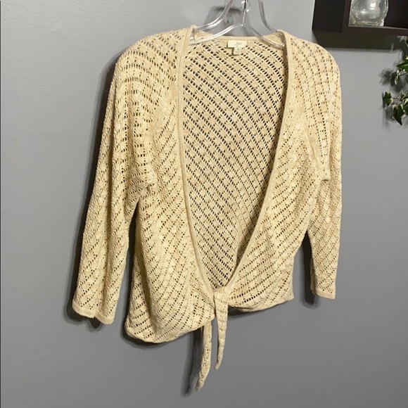 J. Jill Sweaters - J. Jill Cream Crochet Tie Front Cardigan sz M